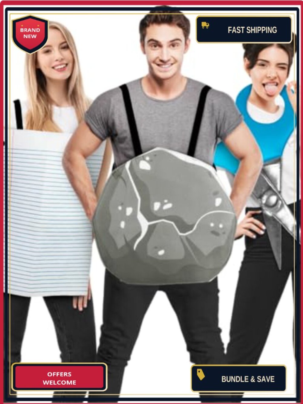 Rock Paper Scissors Costume Set for 3-4 People Funny Trio Group Halloween